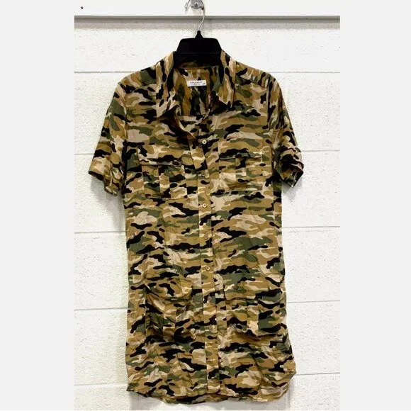 Equipment Femme 100% Silk Shirt Dress Remy Utility Pockets Camo Camouflage Small - Picture 8 of 11